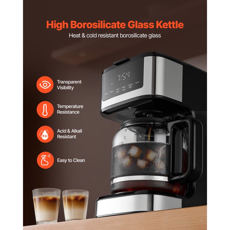 12-Cup Programmable Drip Coffee Maker with 24-Hour Timer & Self-Cleaning