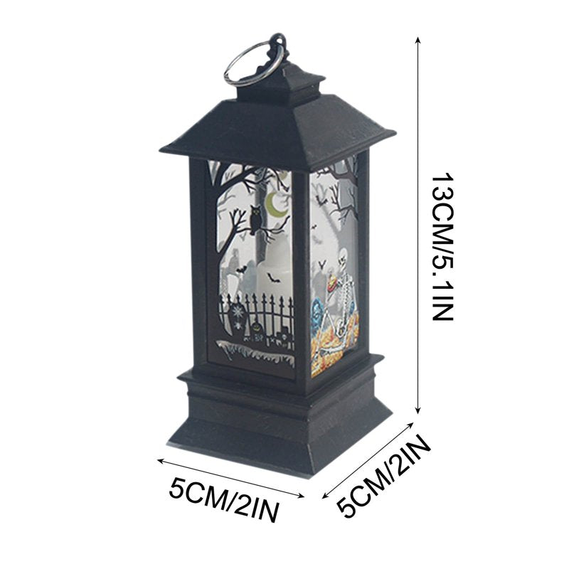 Halloween Decor LED Hanging Lantern with Skeleton & Pumpkin - Skull Skeleton Variation