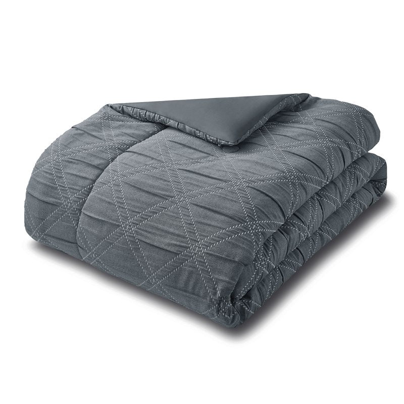 Mainstays King Grey Cross Stitch Comforter Set - 5-Piece Bedding