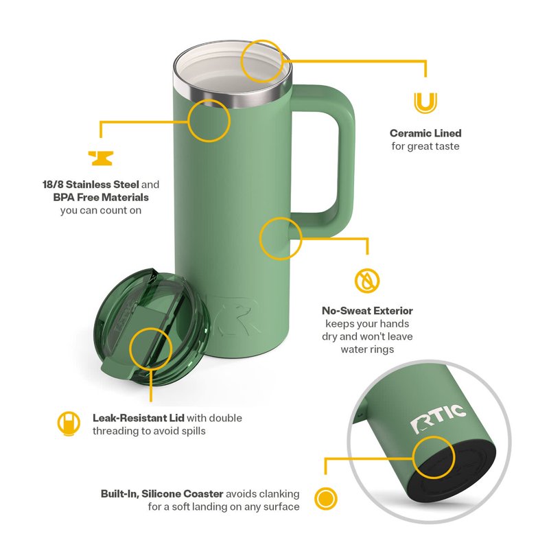 20 oz Insulated Road Trip Travel Mug with Ceramic Lining - Sage