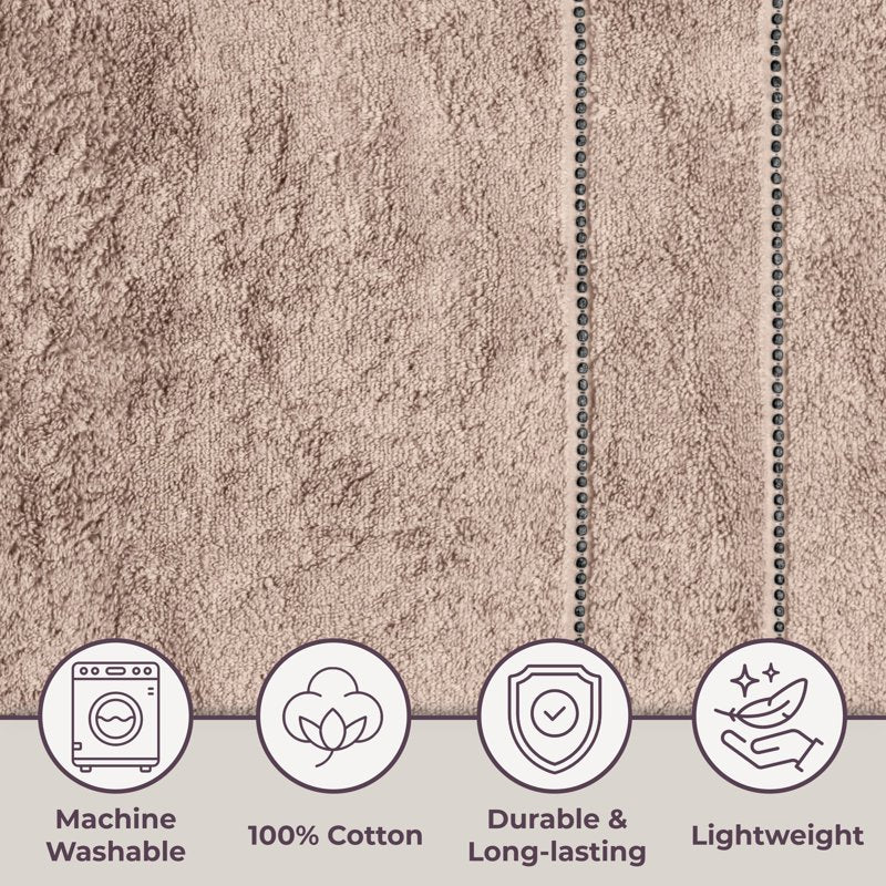 6-Piece Quick Dry Cotton Bath Towel Set with Taupe Accents - Spa & Gym Towels