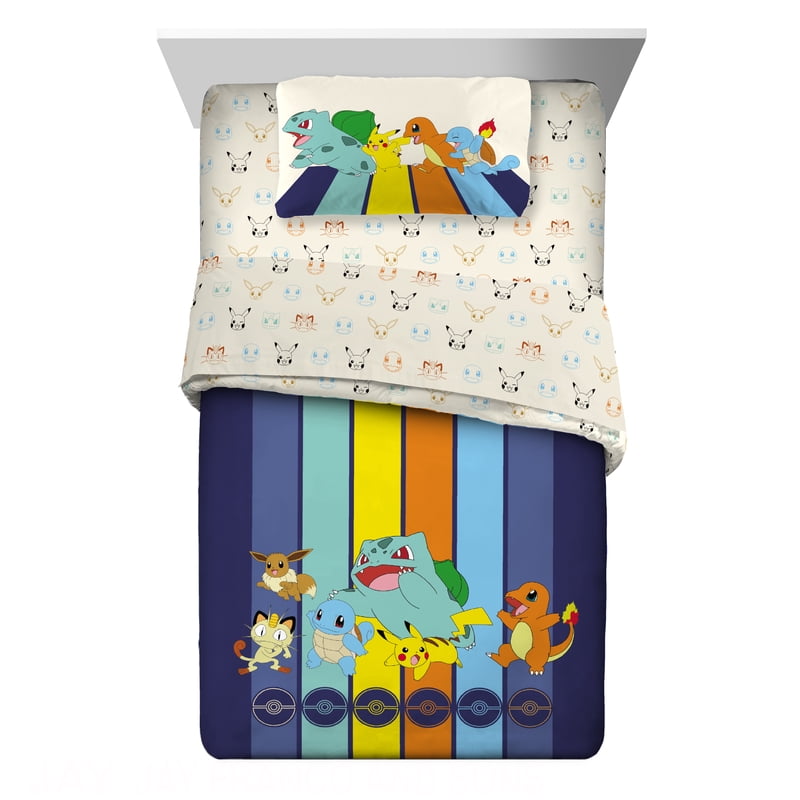 Pokemon Kids Reversible Comforter Set - Full Bedding with Pillowcase & Sheets