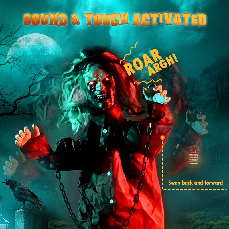 Yescom 5.5ft Life Size Animated Halloween Zombie Decoration with Motion & Sound