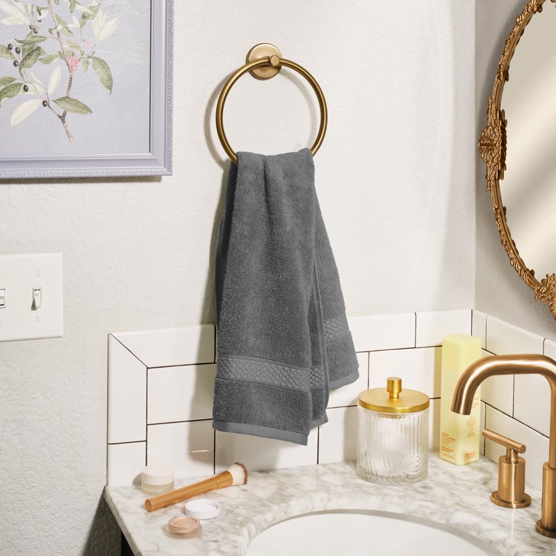 Beautiful by Drew Barrymore Charcoal Gray Dobby Hand Towel - 100% Cotton, 28x16 Inches, Variation of THIS Listing