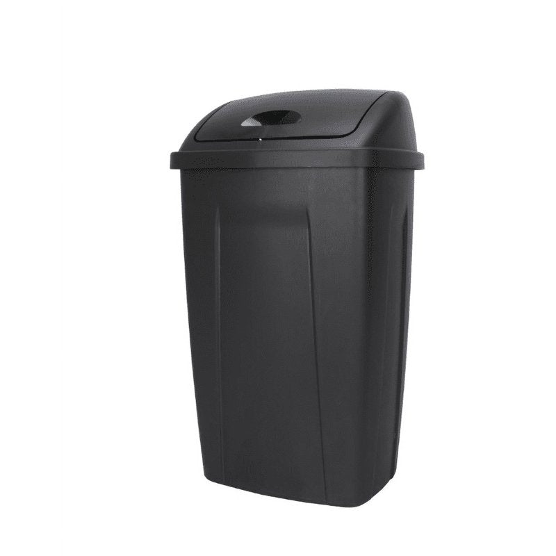 13 Gallon Kitchen Trash Can - Black Plastic Garbage Bin with Swing Top Lid and Trash Bag