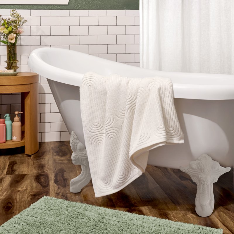 Textured Bath Towel Off White 56x30in - Soft 100% Cotton, Drew Barrymore