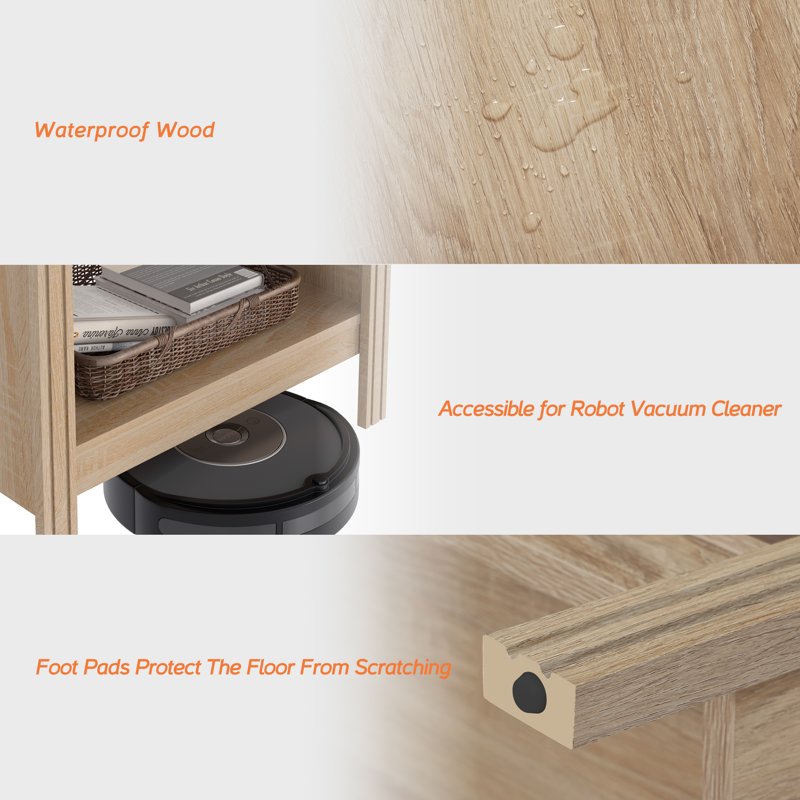 Wooden End Table with Storage Shelf - Oak Finish
