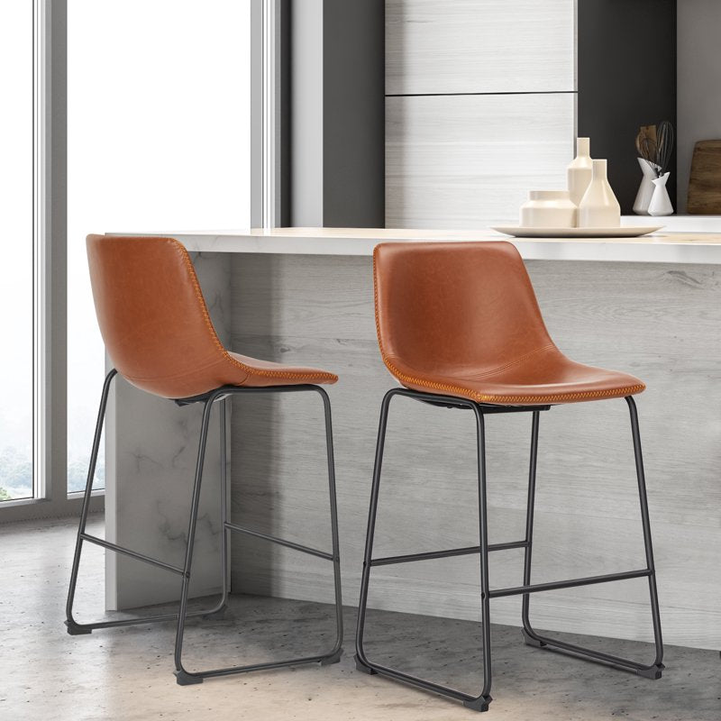 Counter Height Bar Stools Set of 4 - Faux Leather, 30 Inch - Brown