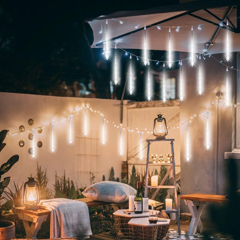 White Christmas String Lights 20 Inch 10 Tubes Icicle Meteor Shower Outdoor Decor