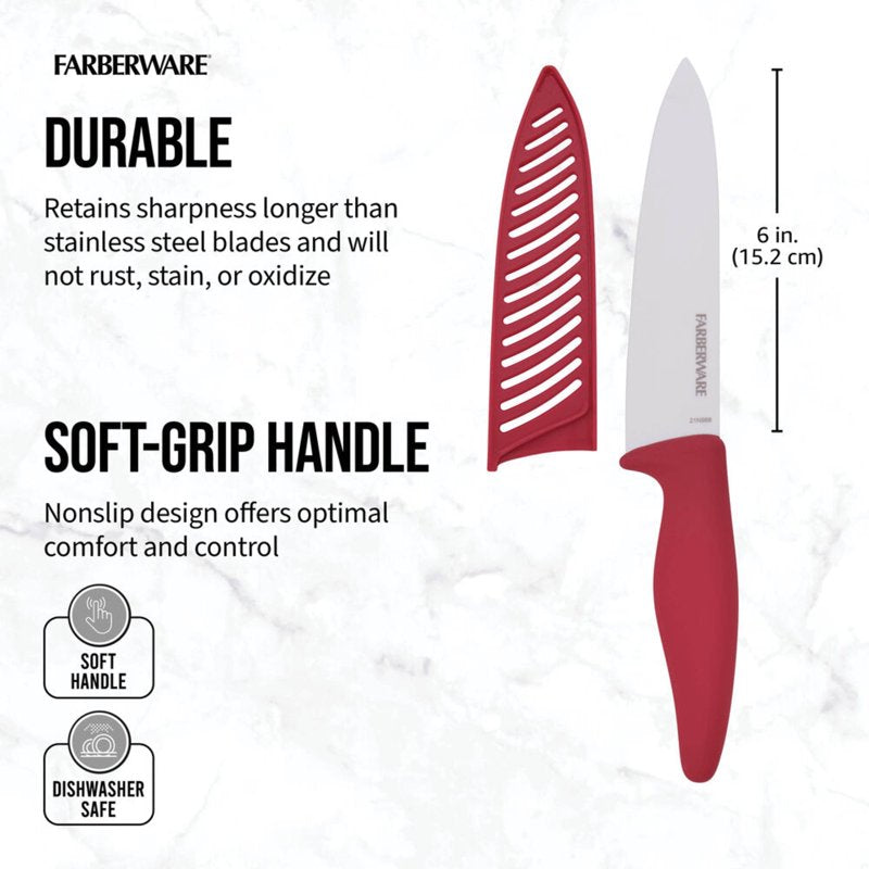 Ceramic Chef Knife Set - 6-Inch Red Kitchen Knives (3 Pack)