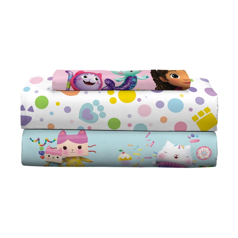 Gabby's Dollhouse Twin Sheet Set - Pawtastic Teal Blue White 3 Piece