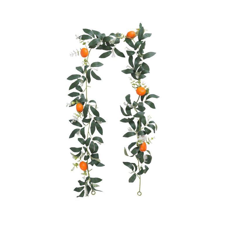 Artificial Orange Fruit Garland with White Flowers, 67.7 Inch Christmas Decor - G