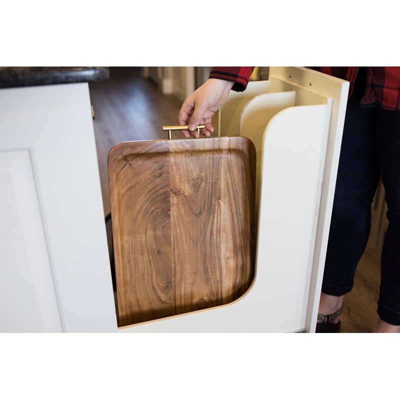 Acacia Wood Serving Tray with Gold Handles - 4 Pack