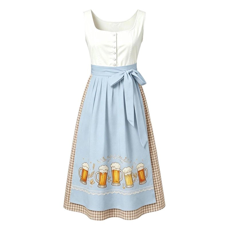 Women's Oktoberfest Dirndl Dress with Lace & Beer Mug Print - Multicolor XXL