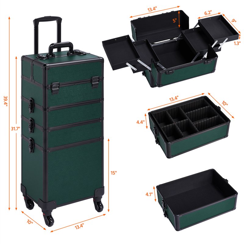 4-in-1 Aluminum Travel Cosmetic Makeup Case - Multiple Colors