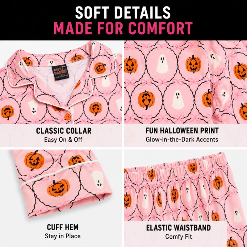 Pink Pumpkin Girls Pajamas Set - 2T 3T Halloween Long Sleeve Sleepwear