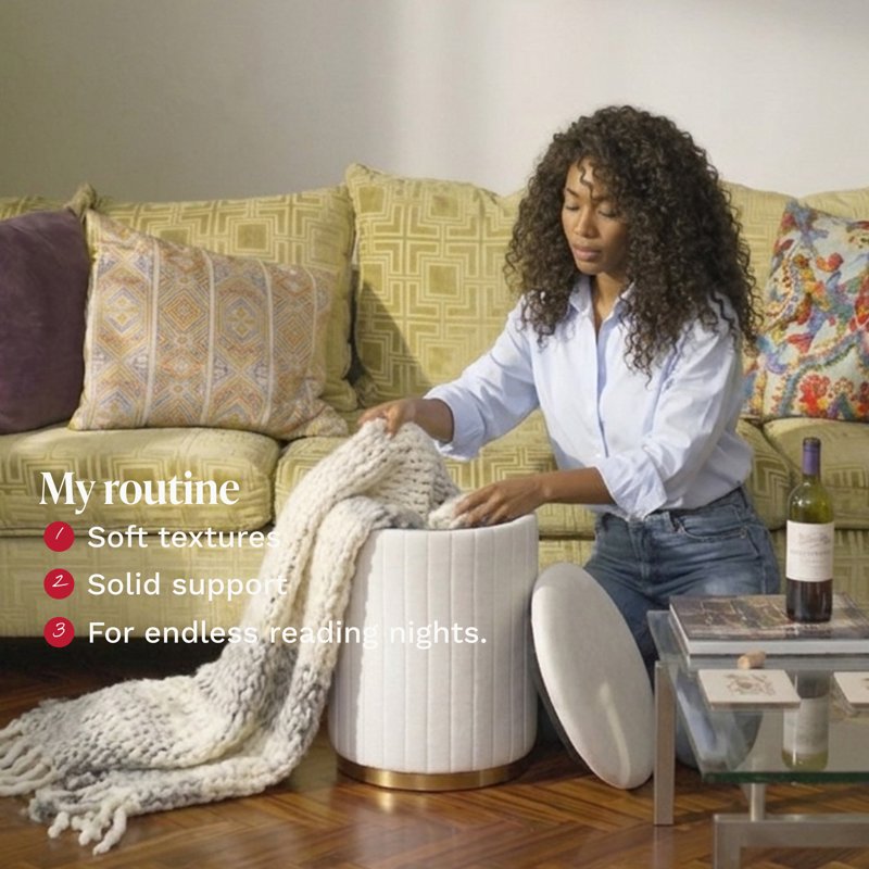 Makeup Vanity Stool with Storage - White Velvet Ottoman