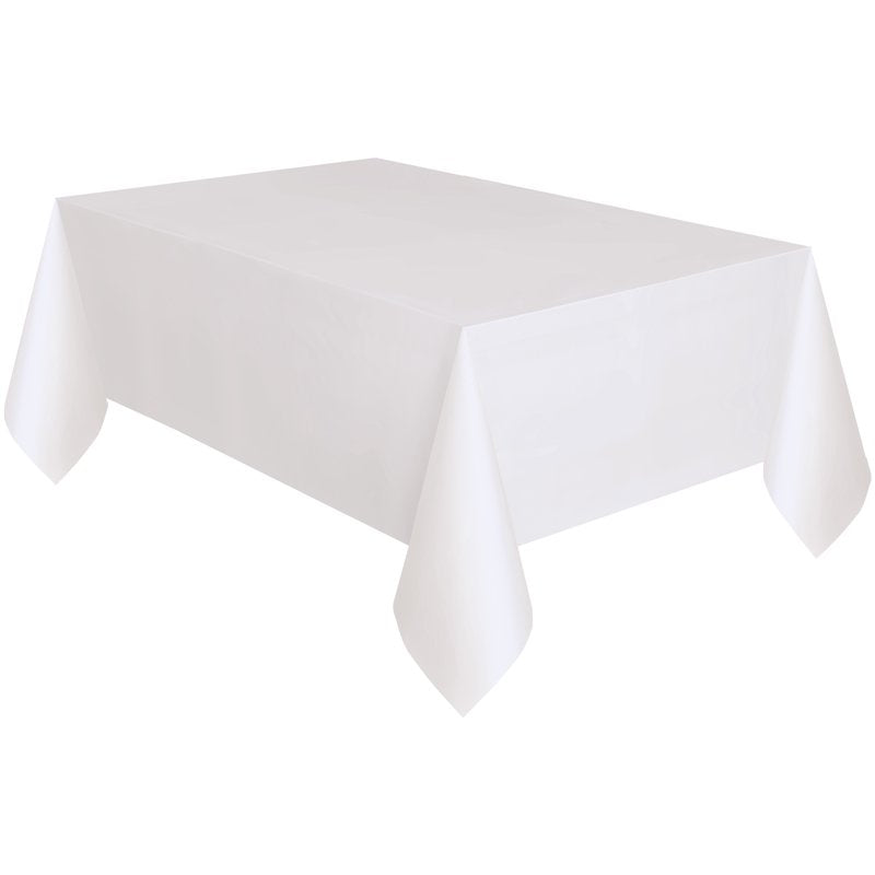 54 x 108 Inch White Rectangular Plastic Table Cover - Single