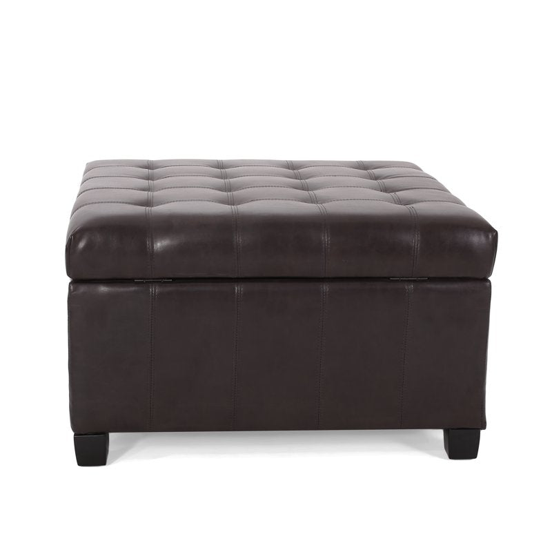 Contemporary Tufted Leather Storage Ottoman - Brown