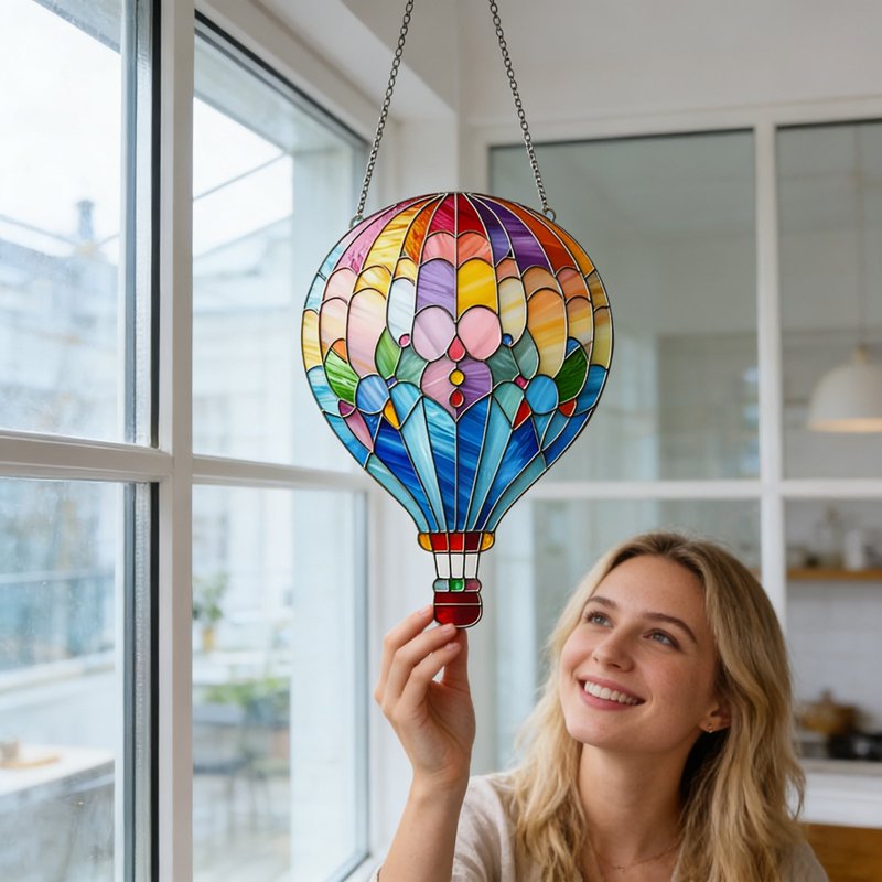Hot Air Balloon Acrylic Ornament - Window & Garden Hanging Decor - Variation 047