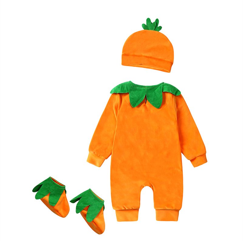 Baby Halloween Pumpkin Costume Set 3PCS Unisex Romper Hat Socks 6-12 Months