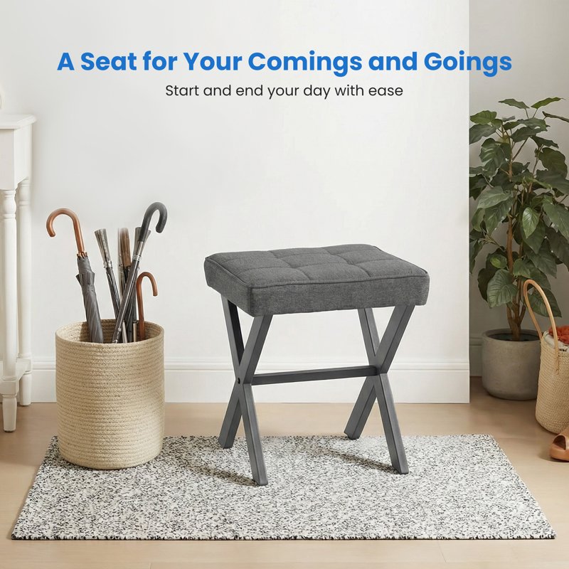 Modern Square Makeup Stool with Metal X Legs - Multiple Colors