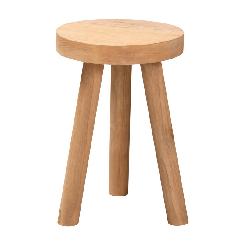 Mid-Century Teak Wood Footstool - Versatile Natural Brown Ottoman