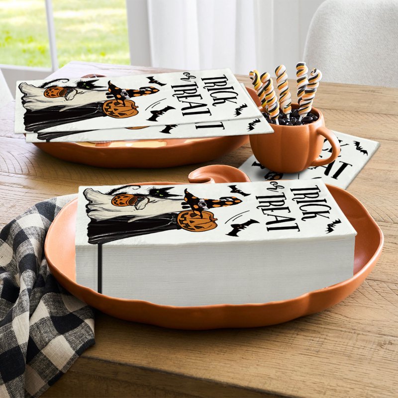 Halloween Paper Napkins 100PCS Jack O-Lantern Bats Black Cat Trick or Treat - TypeL