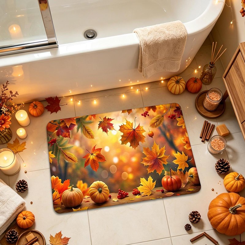 Thanksgiving Harvest Doormat with Maple Leaves & Pumpkins - Seasonal Front Door Mat - 15.75 x 23.62 Inch (C-i)