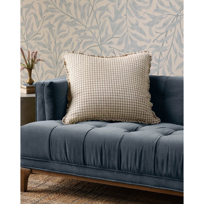Decorative Throw Pillow 22 x 22 Inches - Ivory Earth Gridded Pattern with Ruffles