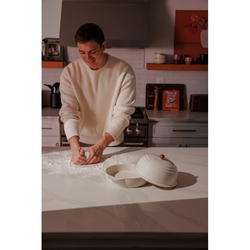 Ceramic Bread Oven - Cream Glaze with Gold Accents