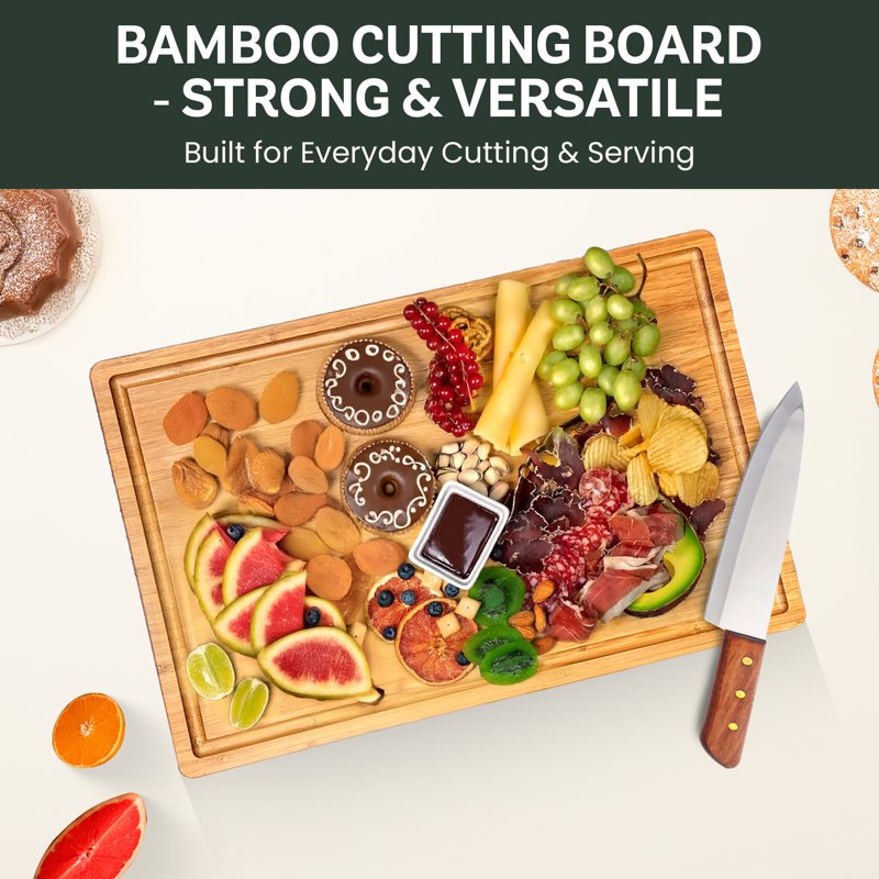 Large Bamboo Cutting Board with Juice Groove - 16" x 11"