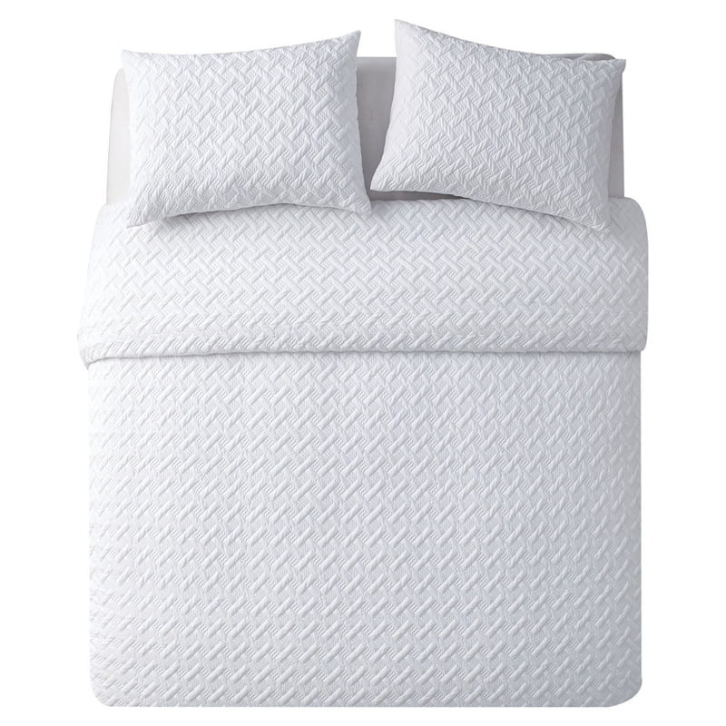 Full/Queen Geometric Comforter Set - Microfiber Bedding, White