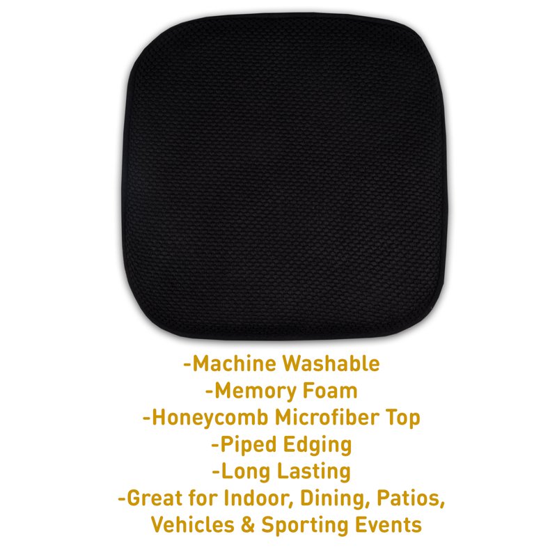 Memory Foam Chair Pad - Non-Slip Back, 16" x 16", 12-Pack - Black