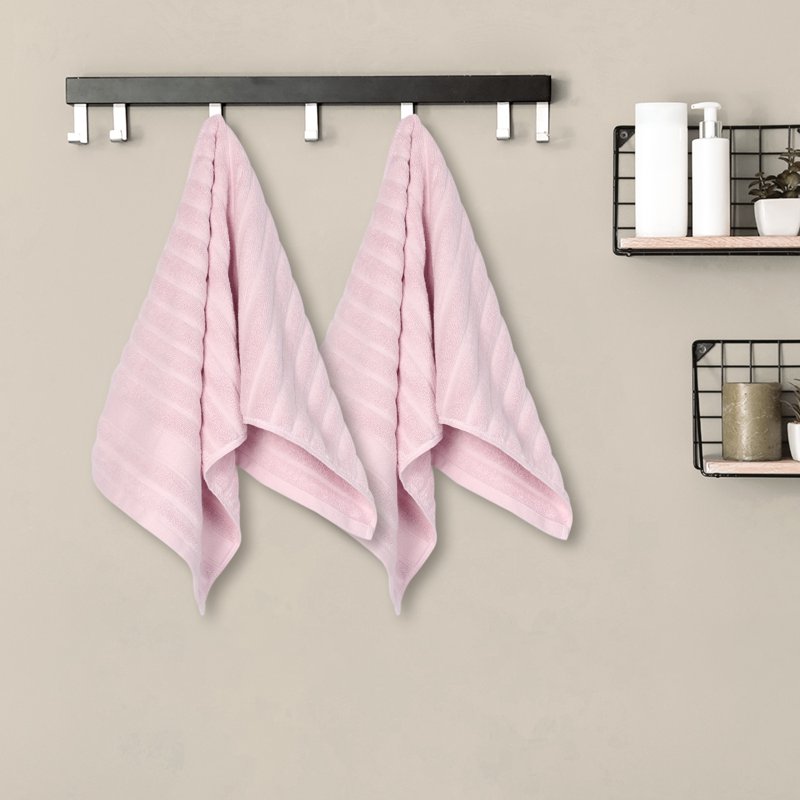 Pink White Cotton Hand Towels 14x30 Inch Striped Decorative Set