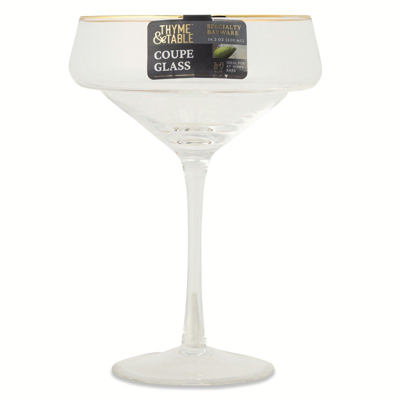14 oz Coupe Cocktail Glass Set with Gold Rim - 2 Pack
