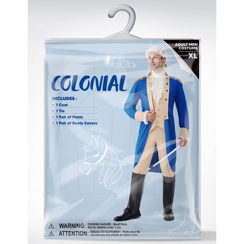 Men's George Washington Colonial Costume Set with Wig & Hat - Halloween Fancy Dress