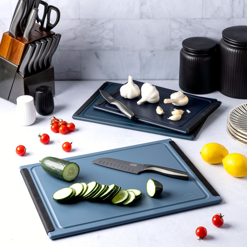 3-Piece Poly Cutting Board Set with Juice Wells - Blue