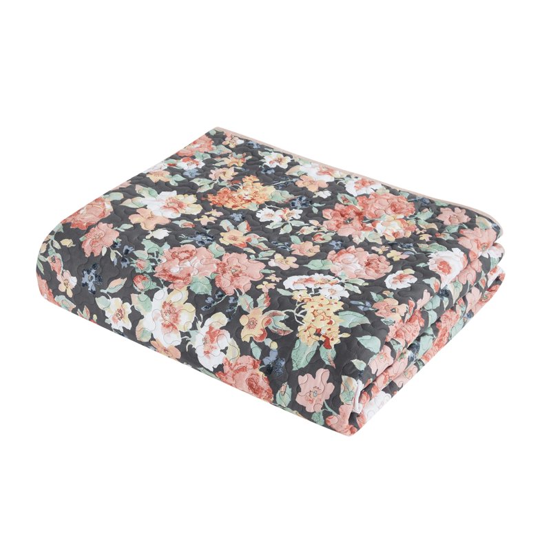 Twin/Twin-XL All-in-One Lightweight Quilt and Sheet Set - Gray Floral