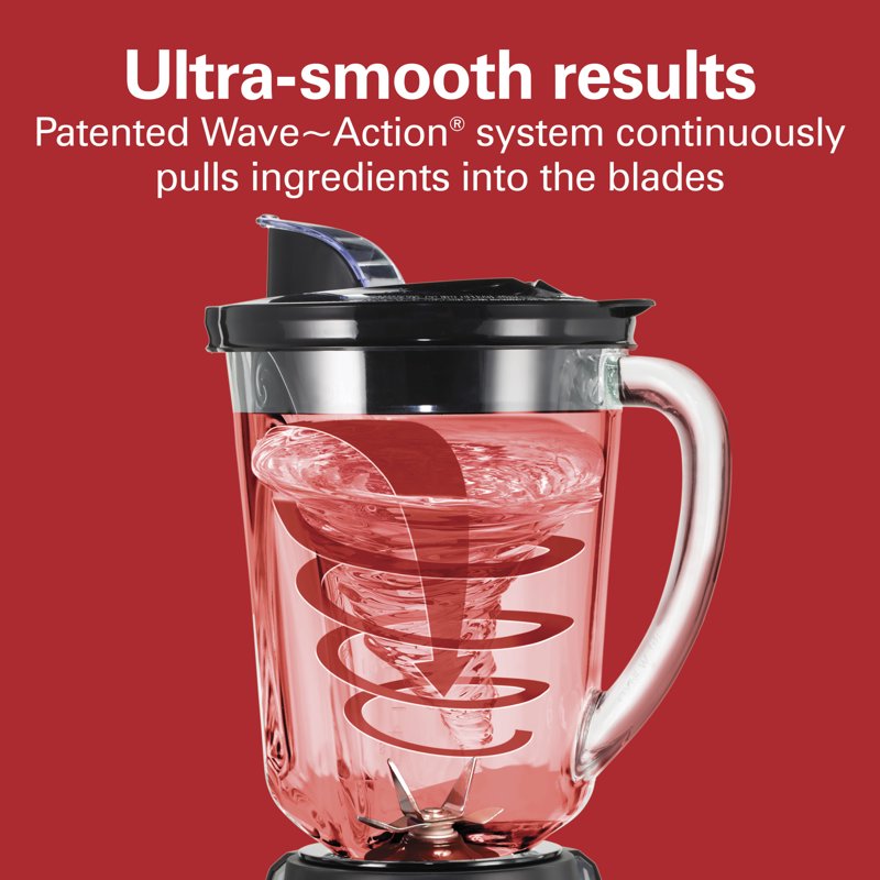 Wave Action Smoothie Blender - 48 oz Glass Jar, 800W, Black