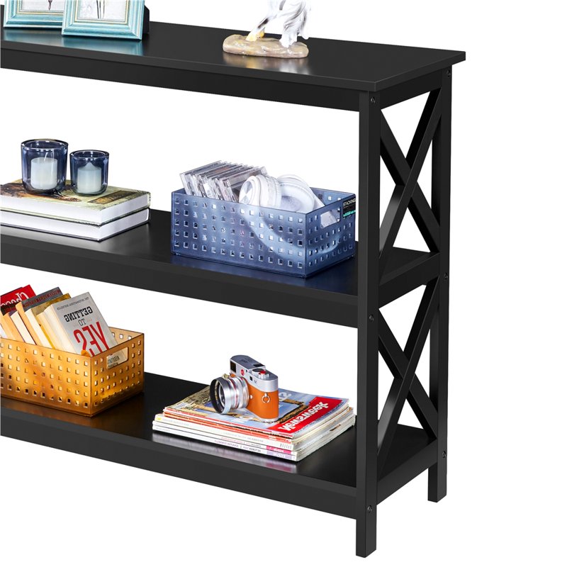 3-Tier Wooden Console Table with Storage Shelves and Power Outlet