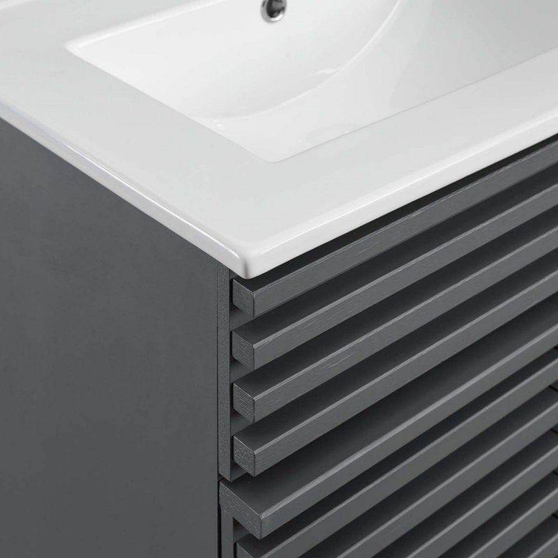 Gray Bathroom Vanity with Storage, Mid-Century Modern Style