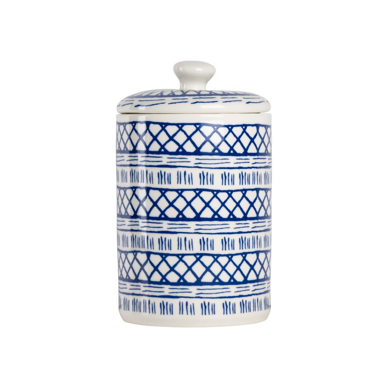 Ceramic Canister Set - 3 Pieces with Bamboo Lids - White & Blue
