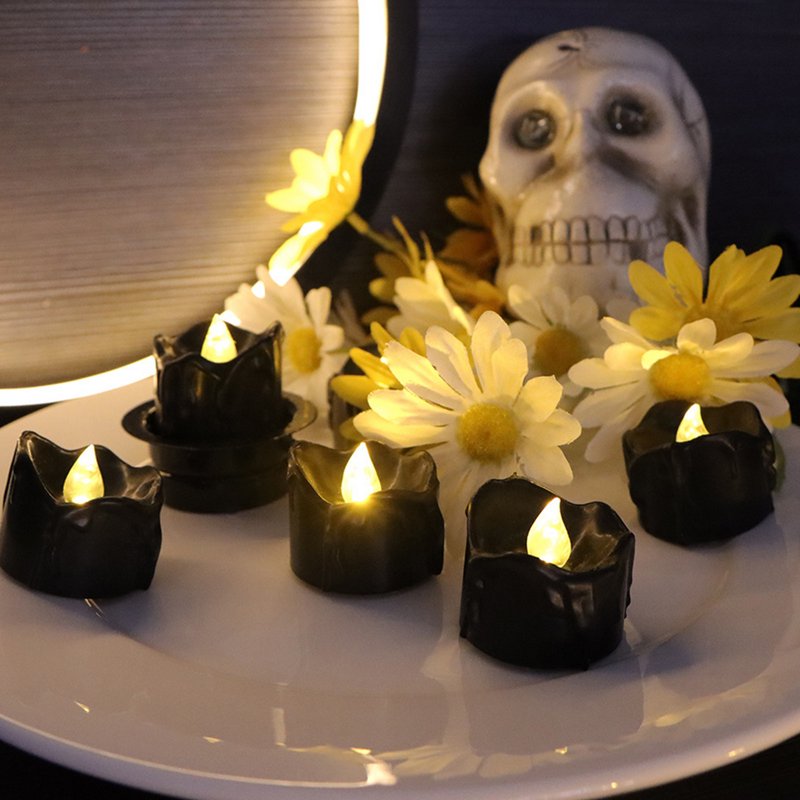 12 Pcs Black Flameless LED Candles - Halloween & Holiday Flickering Candlelights - Variation: Halloween Decor K-C
