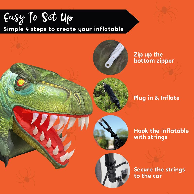 Animated Halloween Inflatable Dinosaur Decoration - 3.6 ft Yard & Car Trunk Decor with LED Lights