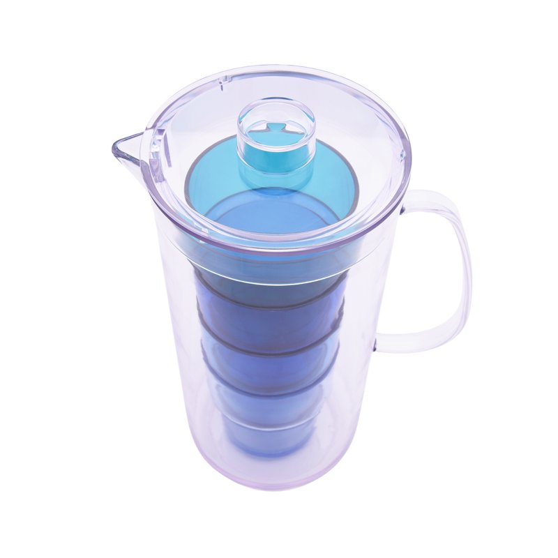 3-Quart Acrylic Pitcher with 14-Ounce Stackable Tumblers - Blue