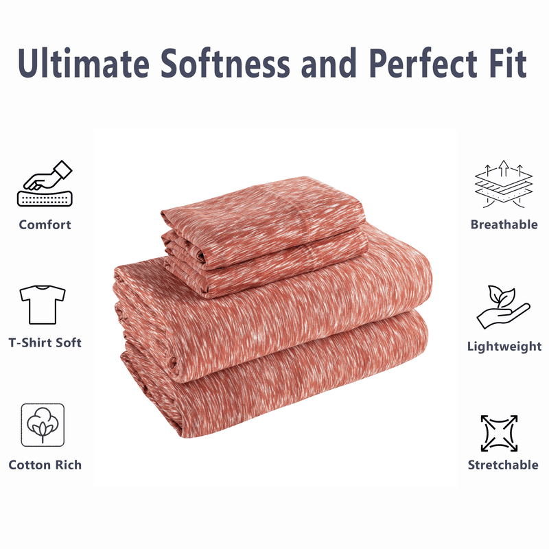 Mainstays Extra Soft 100% Cotton Jersey Bed Sheet Set - Queen, Red Canyon Crackle