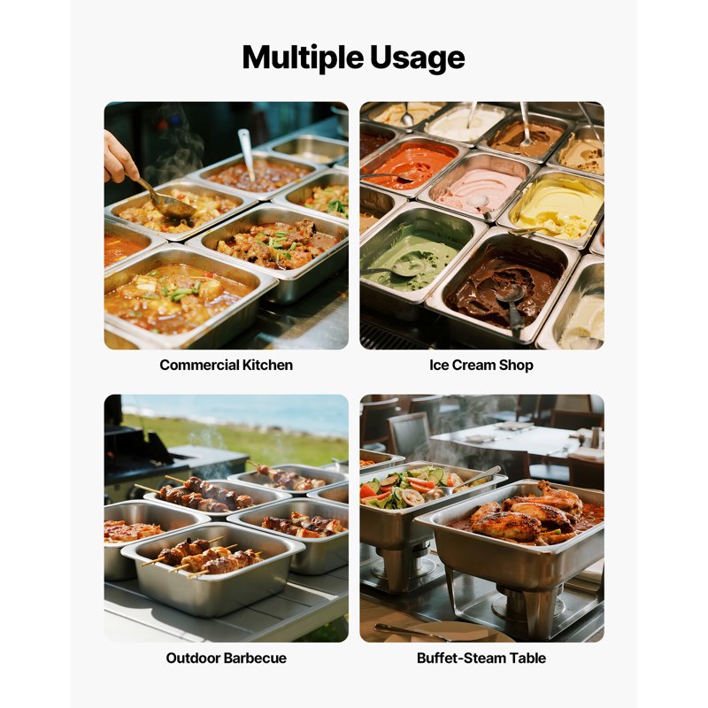 Stainless Steel Steam Table Pans - 6 Pack, 1/2 Size, 4" Deep