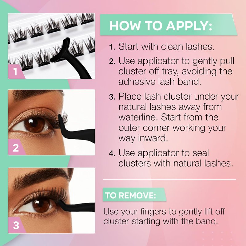 Pre-Glued Faux Mink Lash Clusters - Natural Volume Eyelash Extensions (60 Ct)
