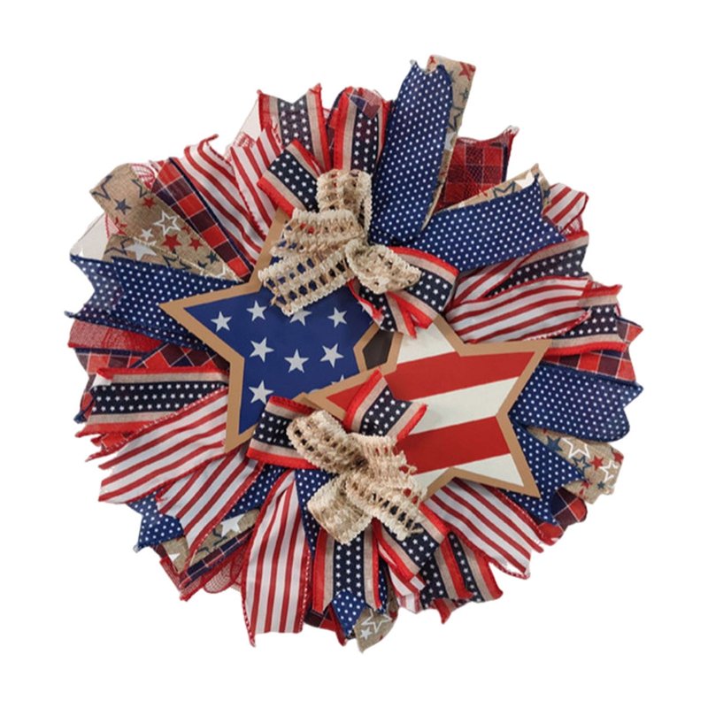 Patriotic 4th of July Wreath for Front Door - Red White Blue Flower Wreath - Variation H